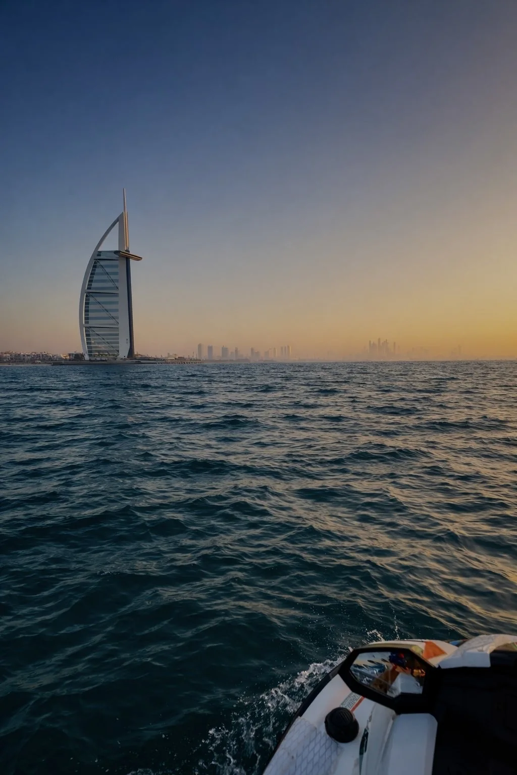 Burj Al Arab viewed from the sea in Dubai